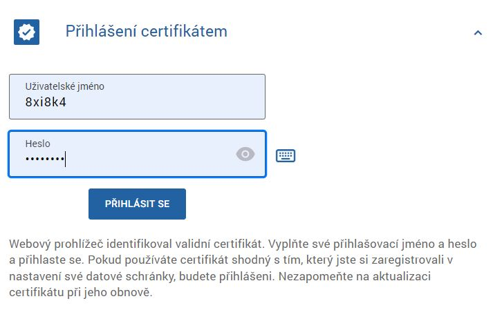 Přihlášení certifikátem